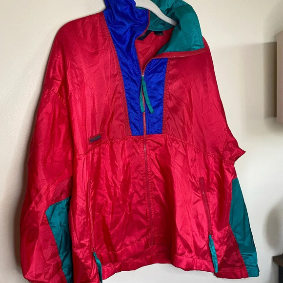 Vintage|| Colombia Red color-blocked Full Zip Wind Breaker, as sold on Urban - Picture 1 of 11